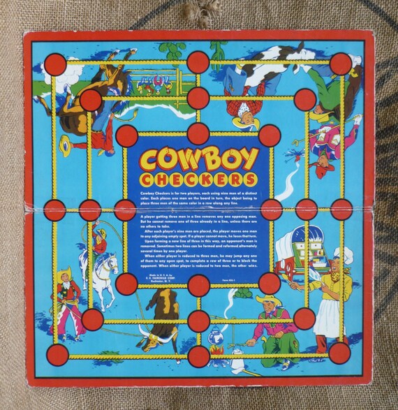 Vintage COWBOY CHECKERS Game Board Etsy