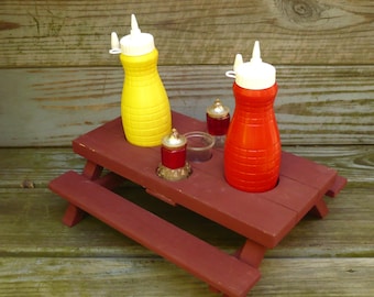 Vintage Wood Picnic Table Condiment Holder