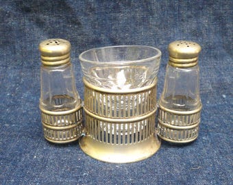 Vintage Salt and Pepper Set with Caddy