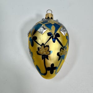 Bejeweled Egg Christmas Tree Ornament | Embellished Gold + Turquoise Glass Egg