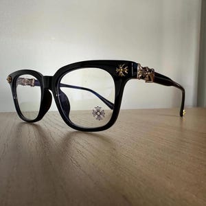 Black Vigilante Square Framed Glasses with Gold Accents