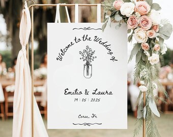 wedding sign canva,Wedding Welcome Sign, Hand Drawn Wedding Welcome Sign Template, Vintage Floral Wedding Reception Sign, Wedding Signage