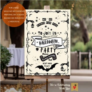 Letrero de bienvenida de Halloween editable · Plantilla de Canva para fiesta anual de Halloween · Descarga digital imprimible · Decoraciones góticas espeluznantes para fiestas