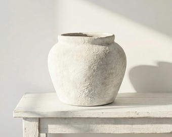 Jarrón de cerámica blanca texturizada / Cerámica de gres Wabi Sabi, acento decorativo suave y neutro para el hogar