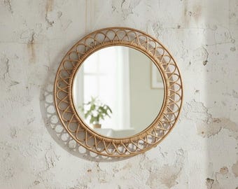 Boho Rattan Wall Mirror | Round Natural Woven Mirror for Home Decor