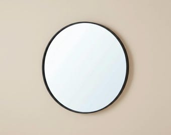 Black Frame Round Wall Mirror | Modern Rounded Wall Decor for Bathroom and Living Room