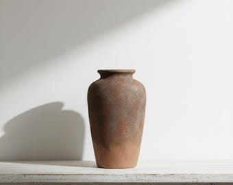 Jarrón rústico de terracota / Cerámica de gres texturizada, decoración minimalista Wabi Sabi, acento moderno y neutro para el hogar