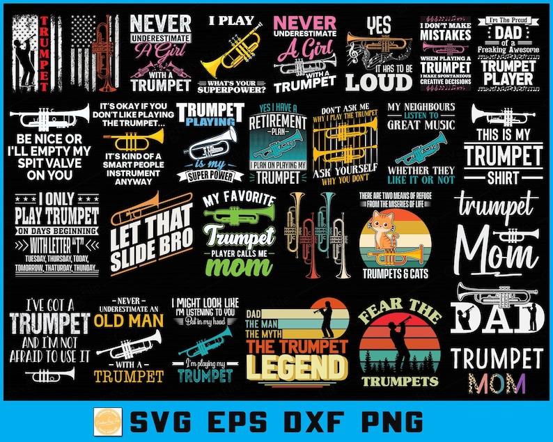 Trumpet SVG Bundle PNG | Musical Instrument Band Teacher Jazz Music ...
