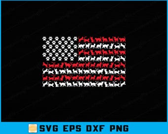 SVG de gato con la bandera estadounidense, gatito patriótico con huellas de EE. UU. para el 4 de julio (archivo digital)