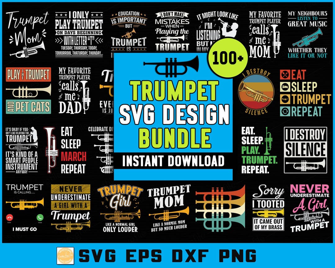 Trumpet SVG Bundle PNG | Musical Instrument Band Teacher Jazz Music ...