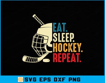 Eat Sleep Hockey Repeat SVG: Retro Hockey Design (Digital Download)
