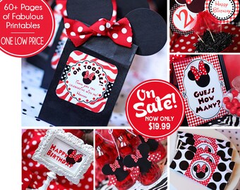 Red Minnie Mouse Party Decorations Instant Download Red Etsy