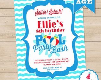 12 x Pool Party Invitations Shark Swimming Pool Kids Childrens BirthdayH0403