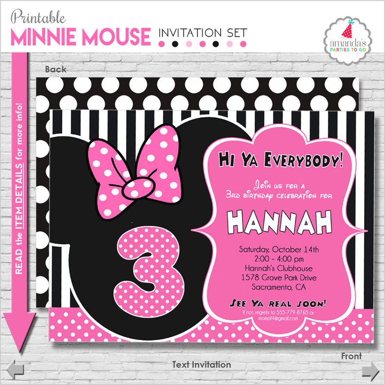 Minnie Mouse Birthday Invitation Printable Minnie Mouse Etsy