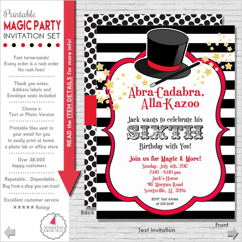 Magic Party Invitation Magic Birthday Invitation Magic Etsy