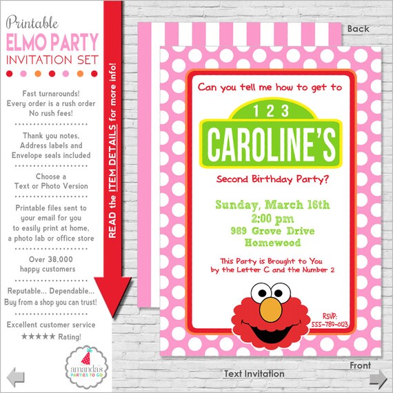 Elmo Invitation Elmo Birthday Invitation Girl Elmo Party Etsy