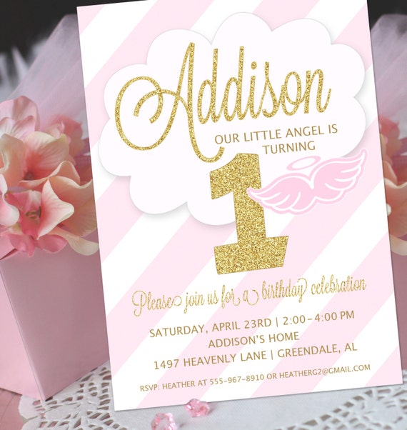 Angel Party Invitation Little Angel Birthday Invitation