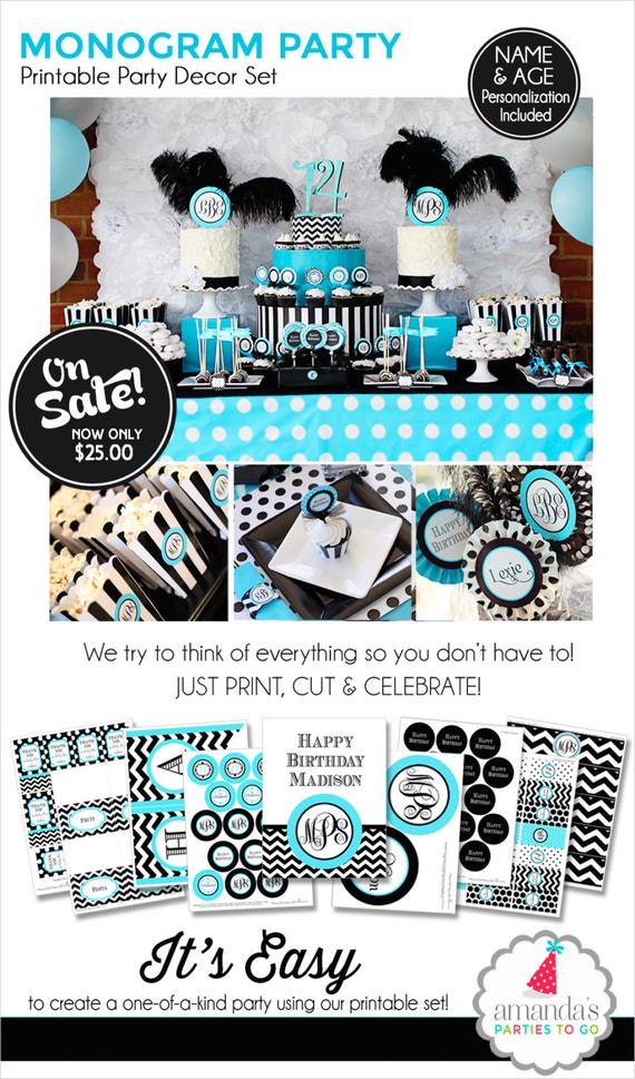 Monogram Birthday Party Monogram Teen Birthday Decorations
