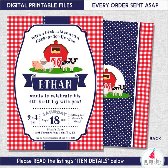 Farm Party Invitation Farm Birthday Invitation Farm Party Invite