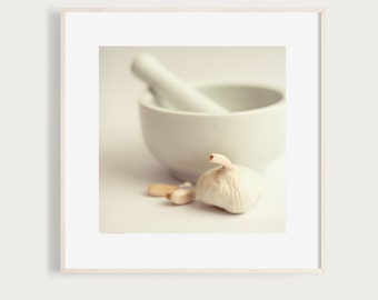 Heaven's Kitchen No. 01 - Fine Art Print Garlic white Kitchen Food Cooking Eat mortar clove Photography Photo