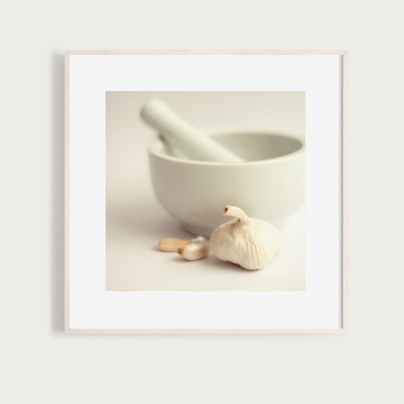 Heaven's Kitchen No. 01 Fine Art Print Garlic white Kitchen Food Cooking Eat mortar clove Photography Photo image 1