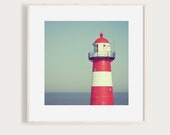 Art Print "Lighthouse" - Sea Beach Red White Striped Ocean Turquoise