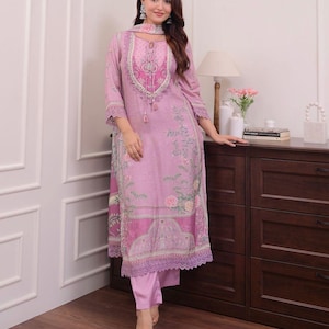 Elegant Maslin Pink Kurta Set with Dupatta | Ethnic Indian Dress for Women | Wedding & Festive Wear Suit Set | Pakistani Suit.