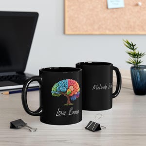 Colorful Love Brain Black Mug for Coffee Lovers, Personalized Gift, Fun Office Mug, Creative Drinkware, Unique Brain Design