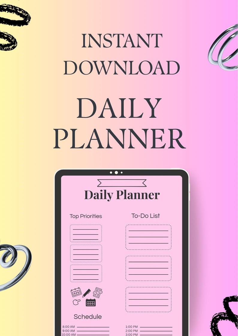Pink Daily Planner | Printable PDF | Instant Download | One Page ...