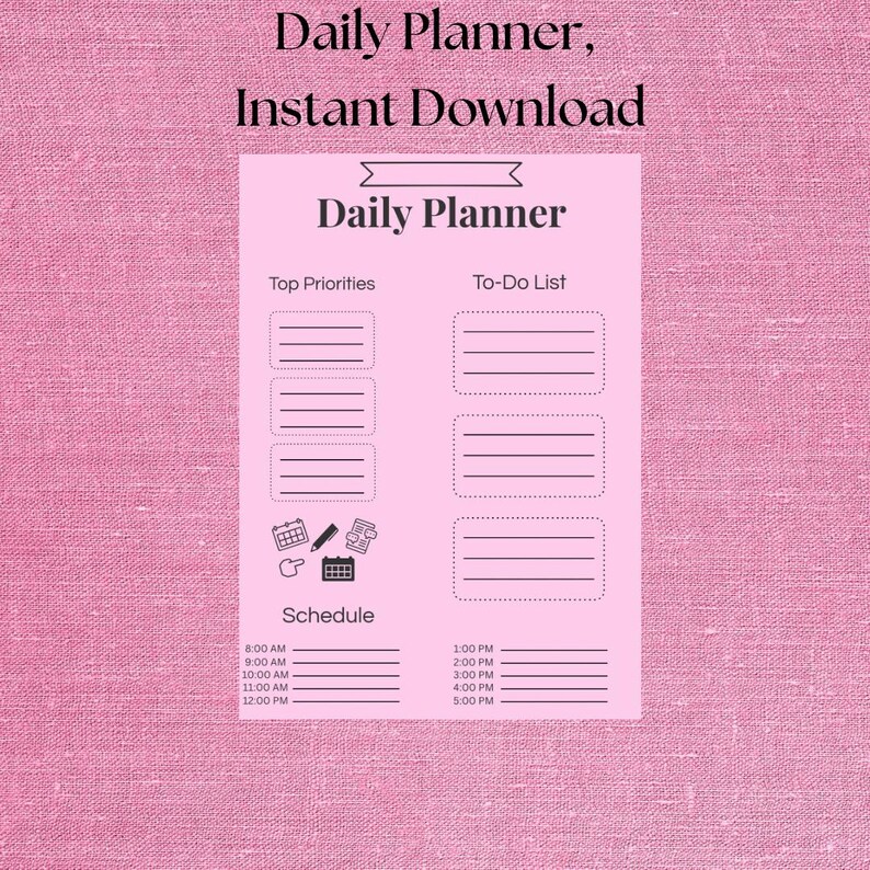 Pink Daily Planner | Printable PDF | Instant Download | One Page ...