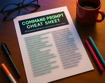 Windows Command Line Cheat Sheet – Printable PDF Guide, Essential CMD Commands, Instant Download, Tech Reference
