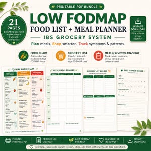 Low FODMAP Food List - Meal Planner | IBS Grocery List, Food Chart & Symptom Tracker (PDF Download)