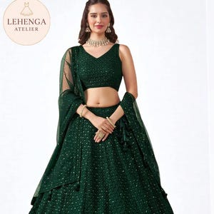Dark Green  lehenga choli for women young  indian party wedding guest wear chaniya choli for south asian fashion ready to wear with blouse