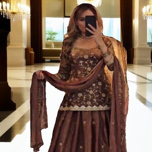 Rust Brown Pakistani Sharara Suit for Women Indian Ethnic Wear Party Wear Outfit Traditional Dress Pakistani Suit Wedding Sharara for women