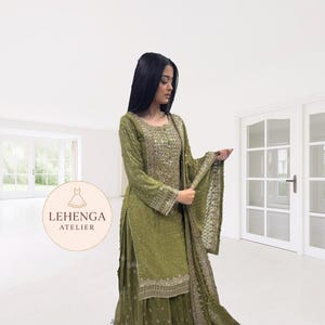 Green Sharaa Set Traditional Partywear Pakistani Dress Mehndi Outfit Bridal Sharaa Hand Embroidered Formal Eid Wear Wedding GuestWear USA