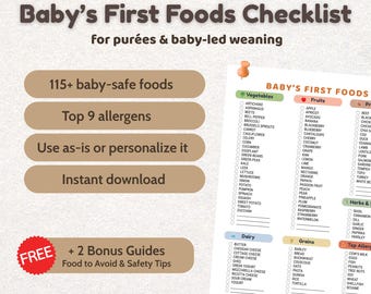 Baby's First Foods Checklist Printable | Baby Solid Food Tracker PDF | Track Solids & Allergens