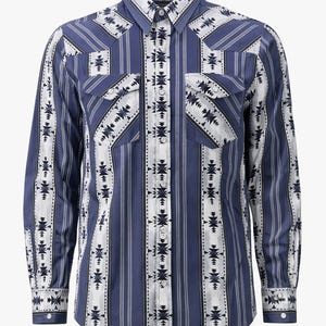 Men’s Western Aztec Pearl Snap Shirt Stretch Cotton image 1
