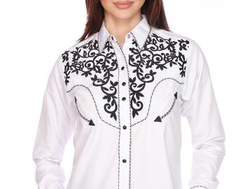 Camisa vaquera occidental bordada, blusa rodeo con broches de perla, ropa campestre floral