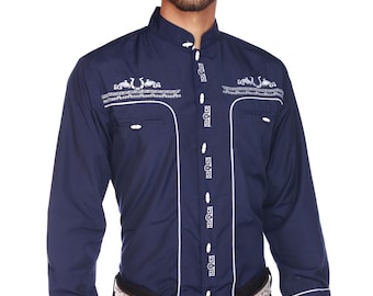Embroidered Western Cowboy Shirt with Charro Buttons – Classic Long Sleeve Ranch Shirt