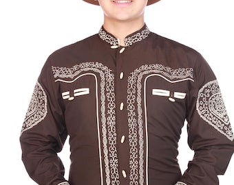 Embroidered Western Cowboy Shirt with Charro Buttons – Classic Long Sleeve Ranch Shirt