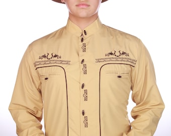 Embroidered Western Cowboy Shirt with Charro Buttons – Classic Long Sleeve Ranch Shirt