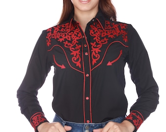Camisa vaquera occidental bordada, blusa rodeo con broches de perla, ropa campestre floral