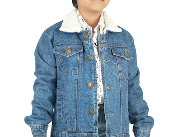 Kids Sherpa Denim Jacket Light Blue Western Coat