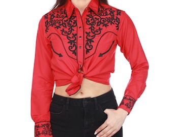 Camisa vaquera occidental bordada, blusa rodeo con broches de perla, ropa campestre floral