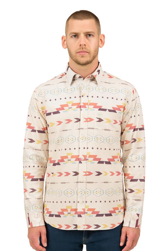 aztec dress shirt Rock and Roll Teal Aztec Button Down Long Sleeve Shirt