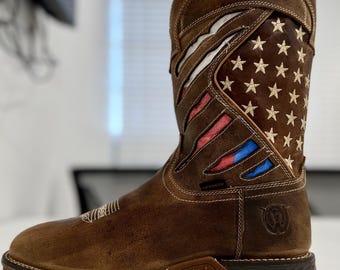 Men’s American Flag Work Boots – Waterproof Composite Toe, Slip Resistant Leather