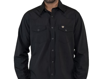 Men’s Black Western Snap Shirt Solid Long Sleeve Cowboy