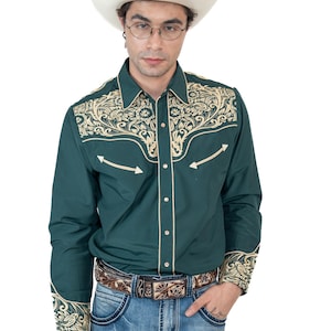 Embroidered Western Cowboy Shirt with Snap Buttons – Classic Long Sleeve Ranch Shirt