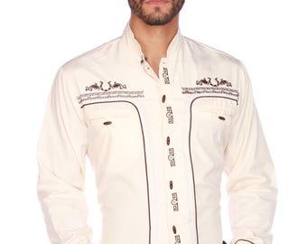 Embroidered Western Cowboy Shirt with Charro Buttons – Classic Long Sleeve Ranch Shirt
