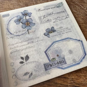 Washi Tape Sticker Book, Vintage Floral Stamp Washi Tape Stickers Blues, Junk Journal, Scrap Book, Craft Supplies,  Journaling Supplies